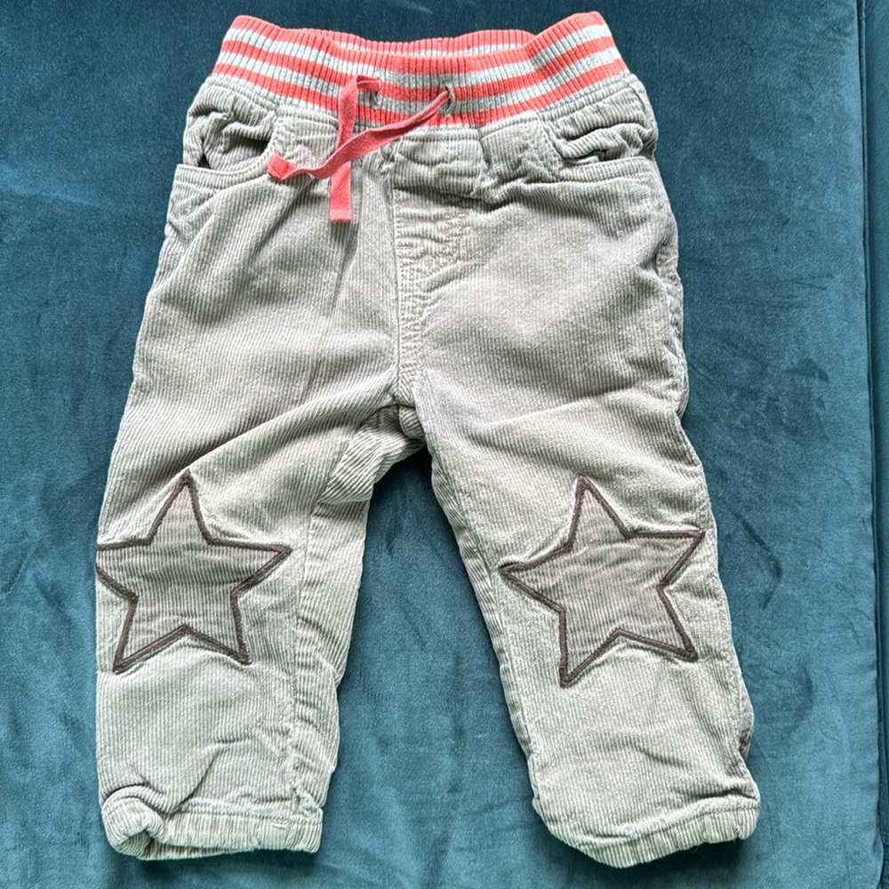Baby Boden Size 18-24 month Corduroy Pants Star knee Patches Jersey lined